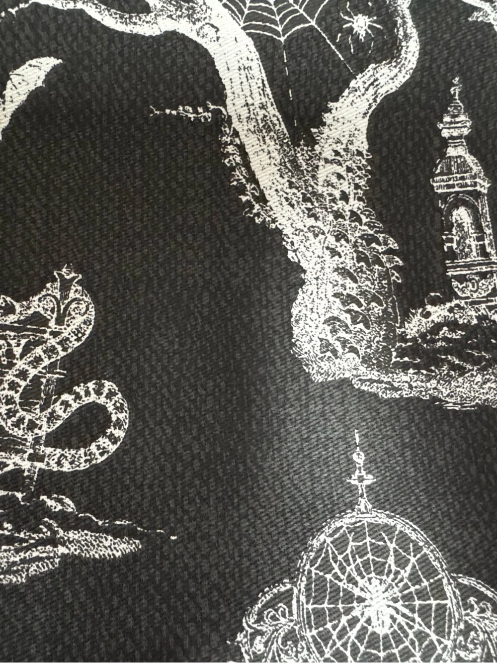 Martha Stewart Black and White Gothic Toile Shower Curtain Halloween NEW